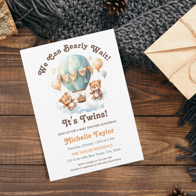 Rustic Twins baby Shower Bears Bearly Wait Invitation (Creator Uploaded)
