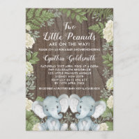 Rustic Twins Elephant Neutral Greenery Baby Shower Invitation