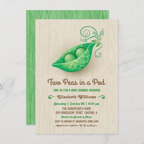 Rustic Two Peas in a Pod Twins Baby Shower Invitation