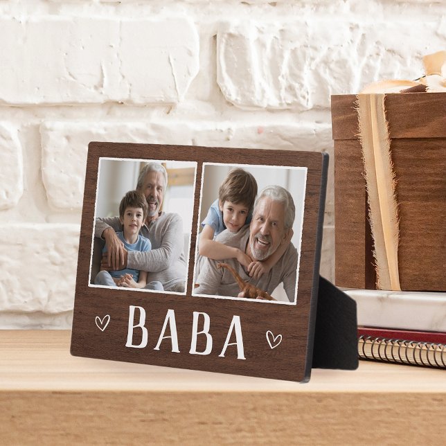 Rustic Two Photo Baba Grandpa Plaque (Creator Uploaded)
