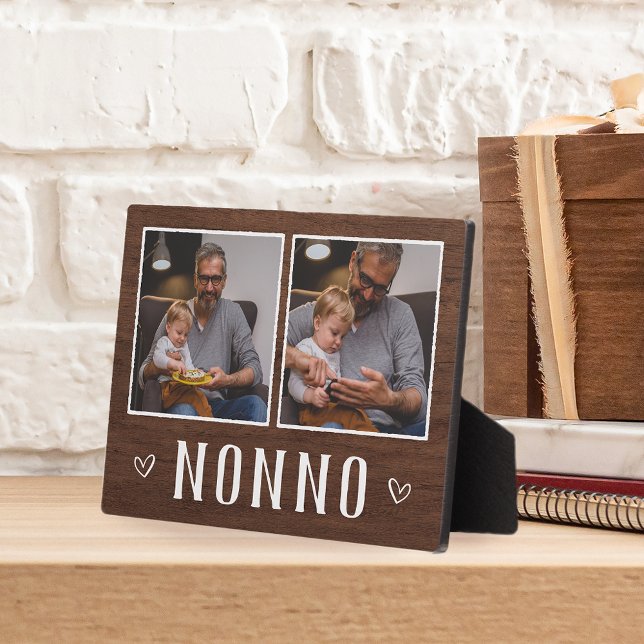 Rustic Two Photo Nonno Grandpa Plaque (Creator Uploaded)