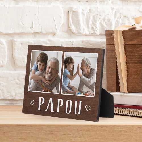 Rustic Two Photo Papou Grandpa Plaque