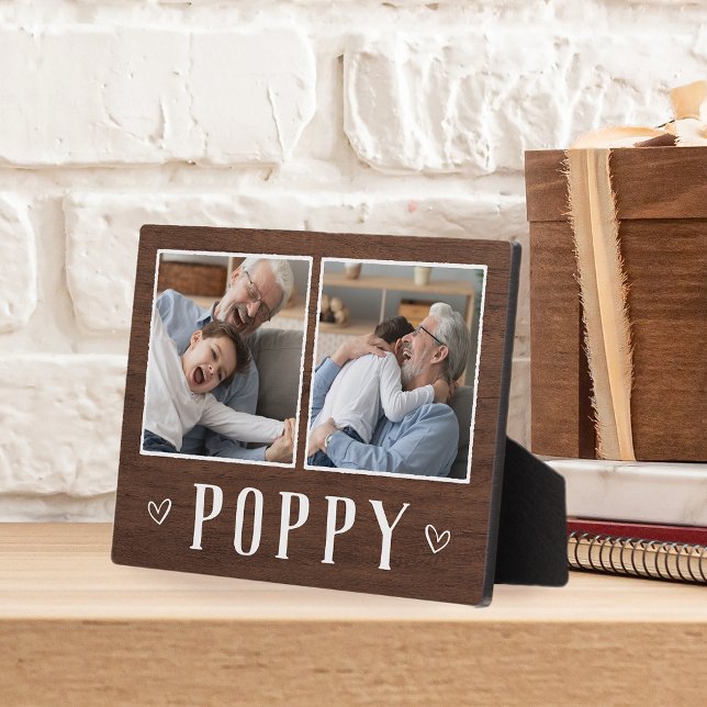 Rustic Two Photo Poppy Grandpa Plaque (Creator Uploaded)