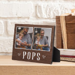 Rustic Two Photo Pops Grandpa Plaque<br><div class="desc">Charming wood sign for Father's Day,  birthdays,  or Grandparents Day features two photos side by side on a rustic background with "Pops" beneath.</div>