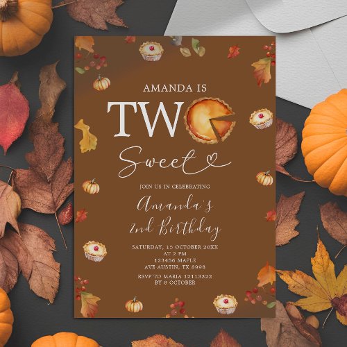 Rustic Two Sweet Cutie Pie Autumn 2nd Birthday Invitation