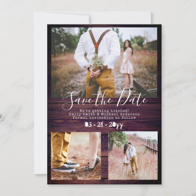 Rustic Typewriter Font Save The Date ADD PHOTOS (Front)