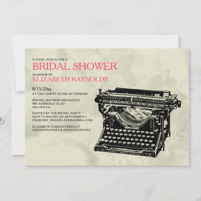 Rustic Typewriter Keys Bridal Shower Invitations (Front)