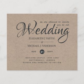 Rustic TYPOGRAHY Wedding Invites - Kraft Look