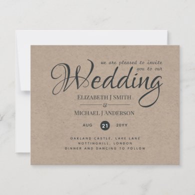 Rustic TYPOGRAHY Wedding Invites - Kraft Look