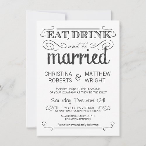 Rustic Typography Black &amp; White Wedding Invitation