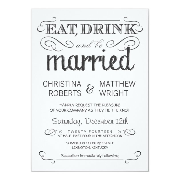 Rustic Typography Black & White Wedding Invitation