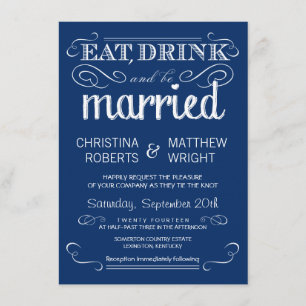 Rustic Typography Blue Wedding Invitations