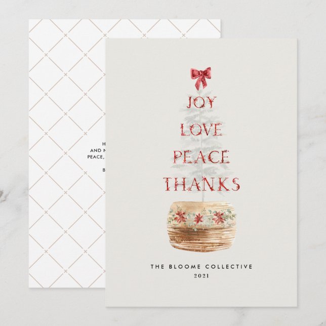 Rustic Typography Christmas Tree Elegant Holiday Card (Front/Back)