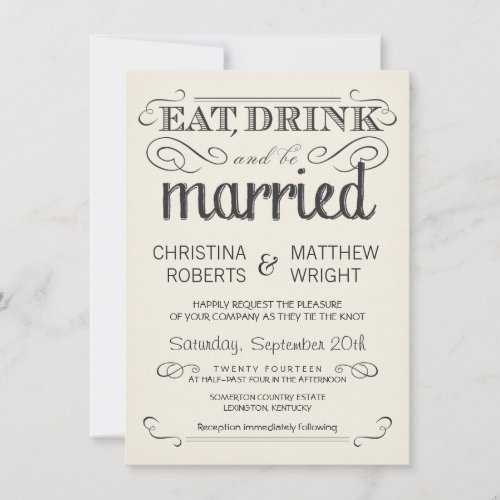 Rustic Typography Cream Parchment Wedding Invites