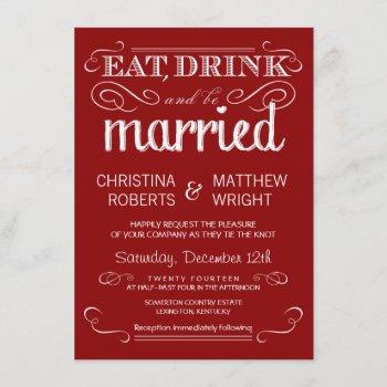 Rustic Typography Crimson Red Wedding Invitations by weddingtrendy at Zazzle