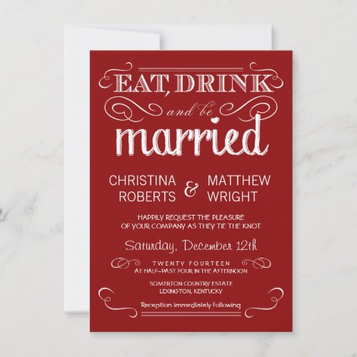 Rustic Typography Crimson Red Wedding Invitations