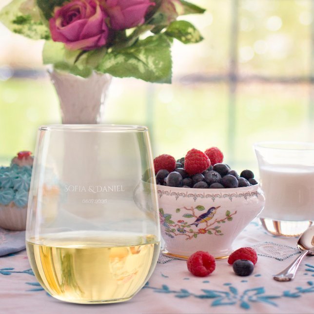 Rustic typography elegant wedding  stemless wine glass (Creator Uploaded)