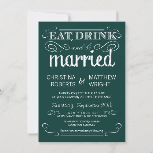 Rustic Typography Emerald Green Wedding Invitation