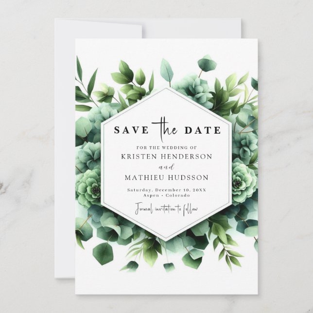 Rustic Typography Eucalyptus Digital Wedding Save The Date (Front)