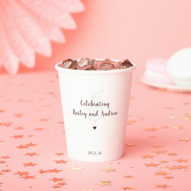 Rustic Typography Minimal Floral Wedding Paper Cups (Insitu)