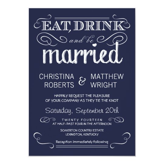 Rustic Typography Navy Blue Wedding Invitations Zazzle Com