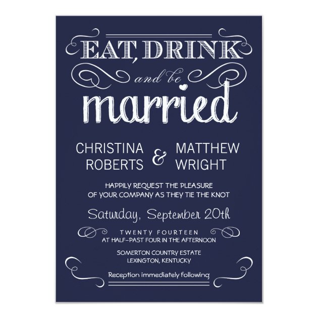 Rustic Typography Navy Blue Wedding Invitations