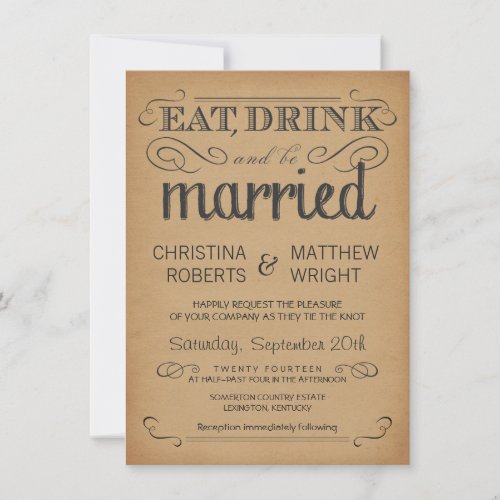 Rustic Typography Old Parchment Wedding Invitation