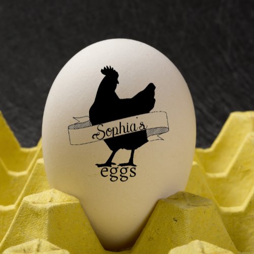 Rustic Typography Personalized Name Chicken egg Rubber Stamp