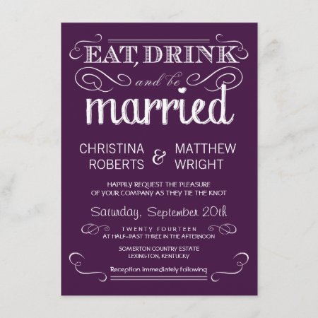 Rustic Typography Plum Purple Wedding Invitations