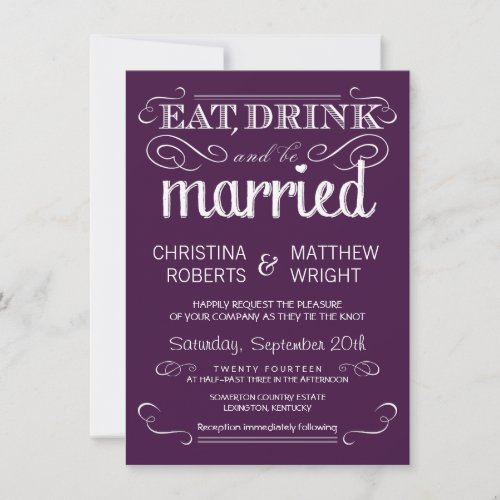 Rustic Typography Plum Purple Wedding Invitations 4.5" X 6.25" Invitation C...