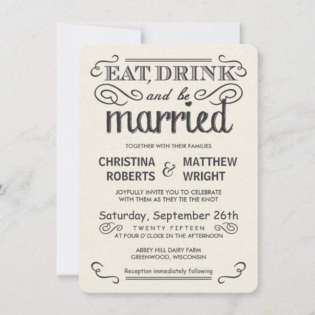 Rustic Typography Rounded Wedding Invitations (Front)