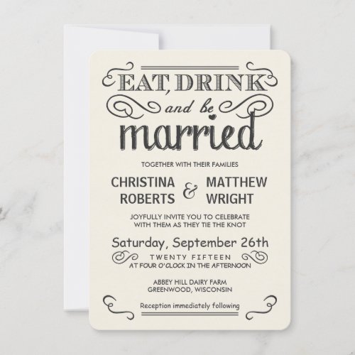 Rustic Typography Rounded Wedding Invitations