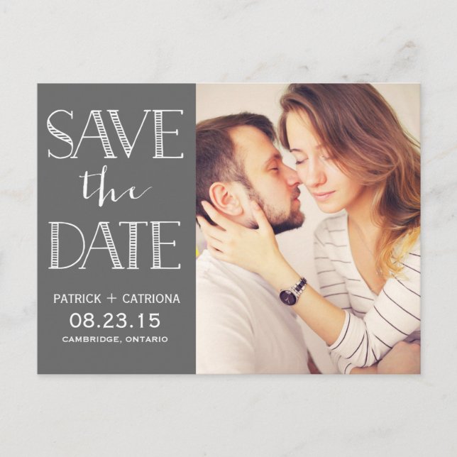 Rustic Typography Save the Date Postcard | Grey (Front)