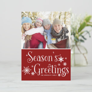 Rustic Typography Season's Greetings Photo Holiday Card