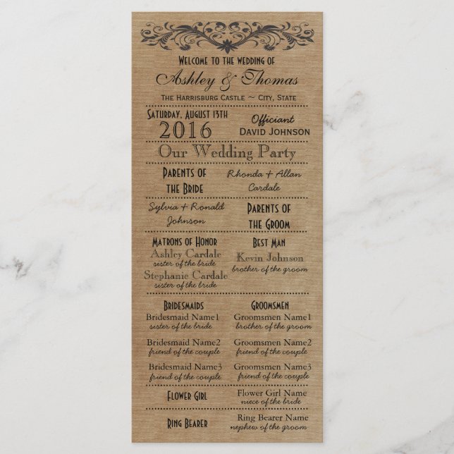 Rustic Typography Wedding Programs 2 Matrons Honor (Front)