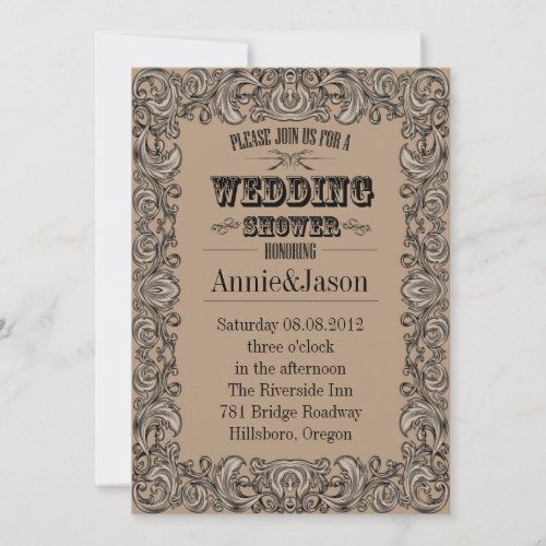 rustic typography western country wedding invitation