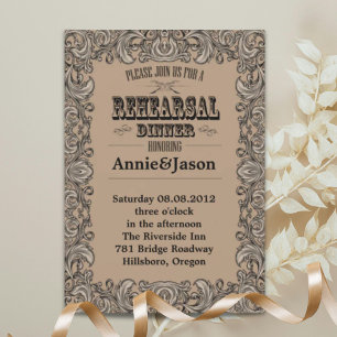 rustic typography western country wedding invitation