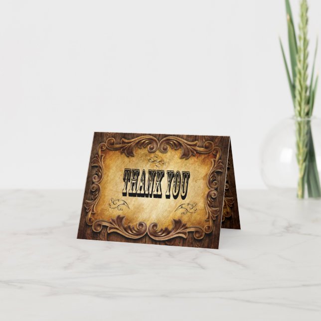 rustic typography western country wedding thank you card (Front)