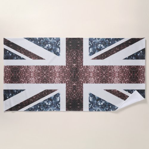 Rustic UK flag red blue sparkles glitters Beach Towel