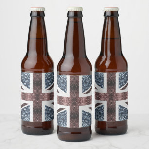 Rustic UK flag red blue sparkles glitters Beer Bottle Label