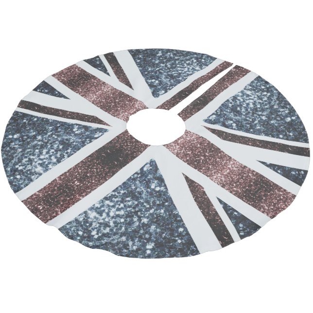 Rustic UK flag red blue sparkles glitters Brushed Polyester Tree Skirt (Angled)