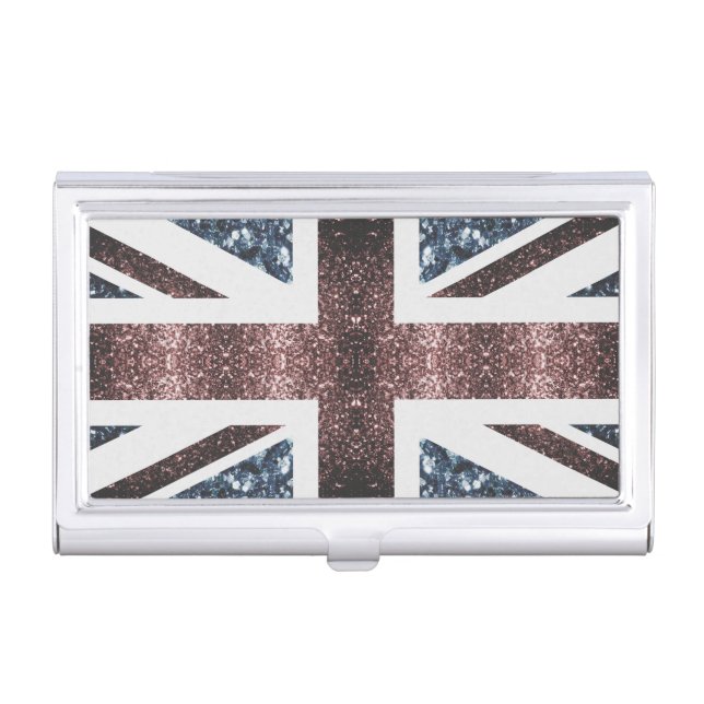 Rustic UK flag red blue sparkles glitters Business Card Case (Front)