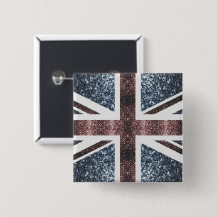 Rustic UK flag red blue sparkles glitters Button