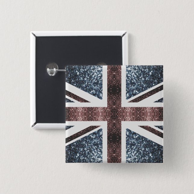 Rustic UK flag red blue sparkles glitters Button (Front & Back)