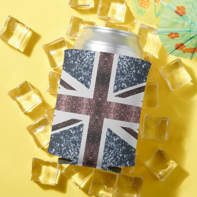 Rustic UK flag red blue sparkles glitters Can Cooler (In Situ Summer)