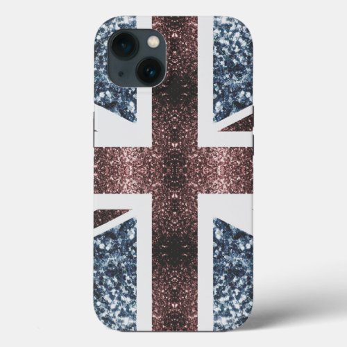 Rustic UK flag red blue sparkles glitters iPhone 13 Case