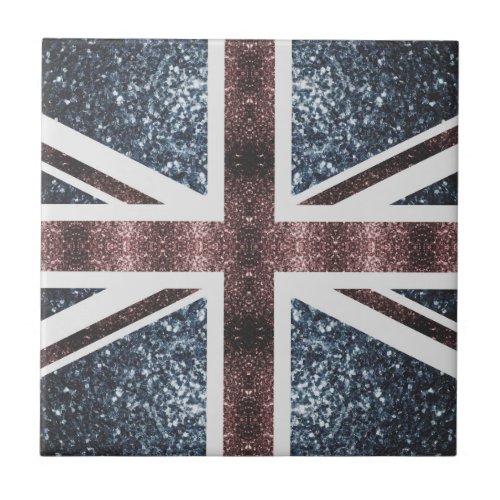 Rustic UK flag red blue sparkles glitters Ceramic Tile