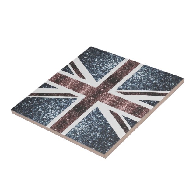 Rustic UK flag red blue sparkles glitters Ceramic Tile (Side)