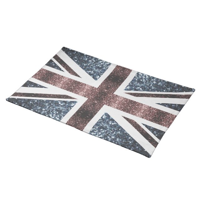 Rustic UK flag red blue sparkles glitters Cloth Placemat (On Table)