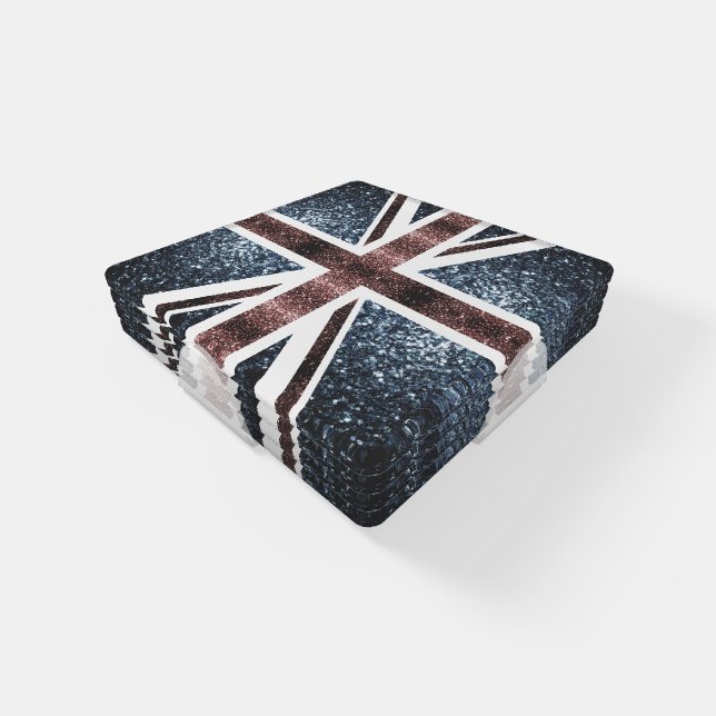 Rustic UK flag red blue sparkles glitters Coaster Set (Set)